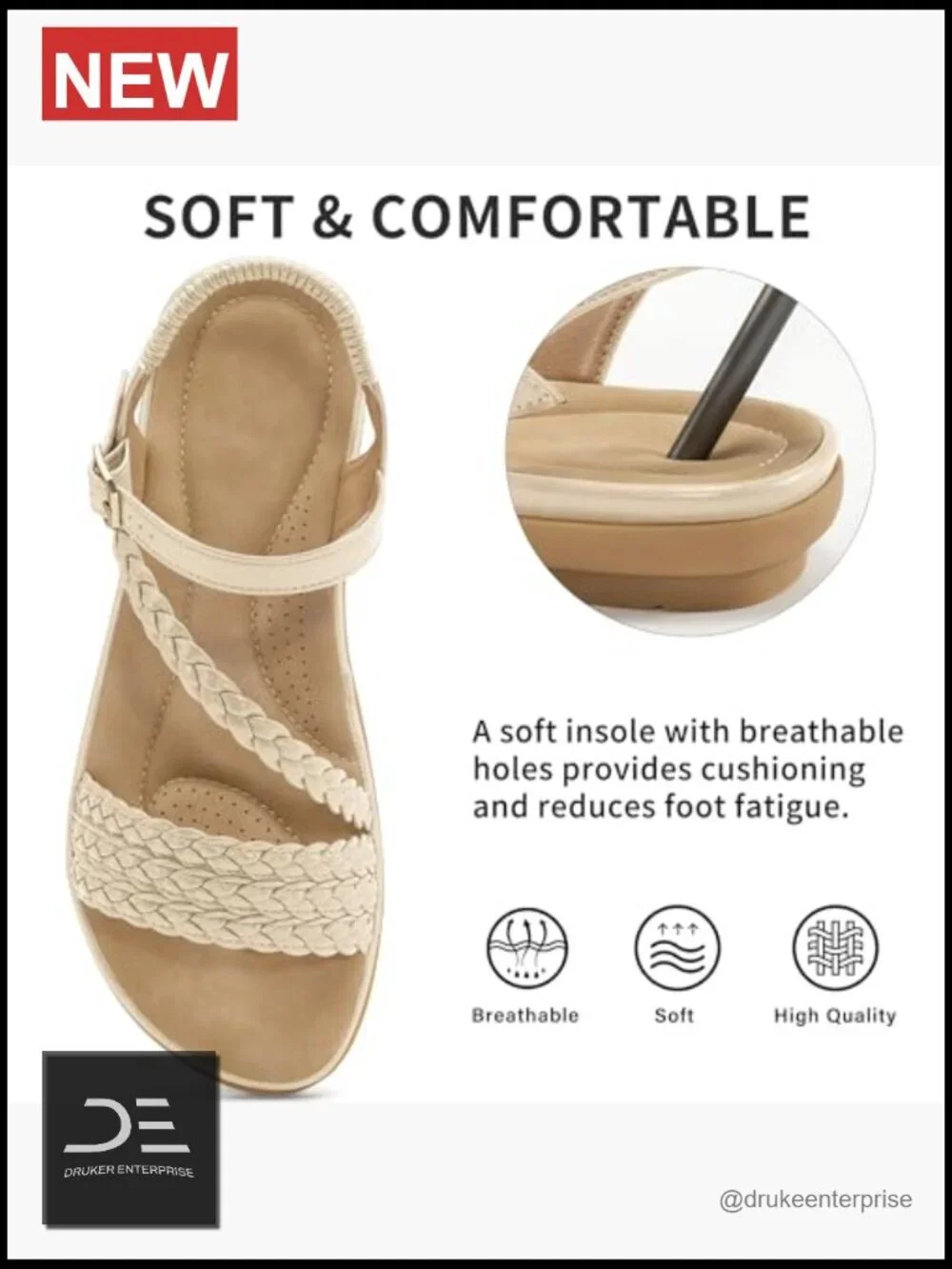 Comfortable Strappy Flats Sandals - Non-Slip TPR Soles